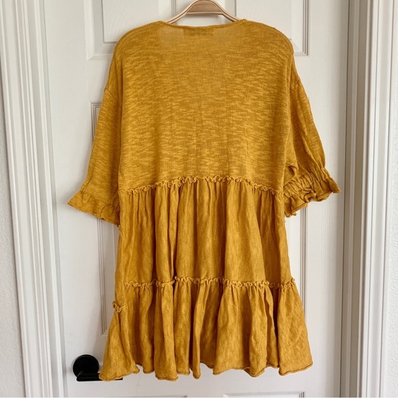 FREE PEOPLE Marykate Golden Yellow Tiered Sweater Flowy Ruffle Mini Dress - Picture 12 of 15